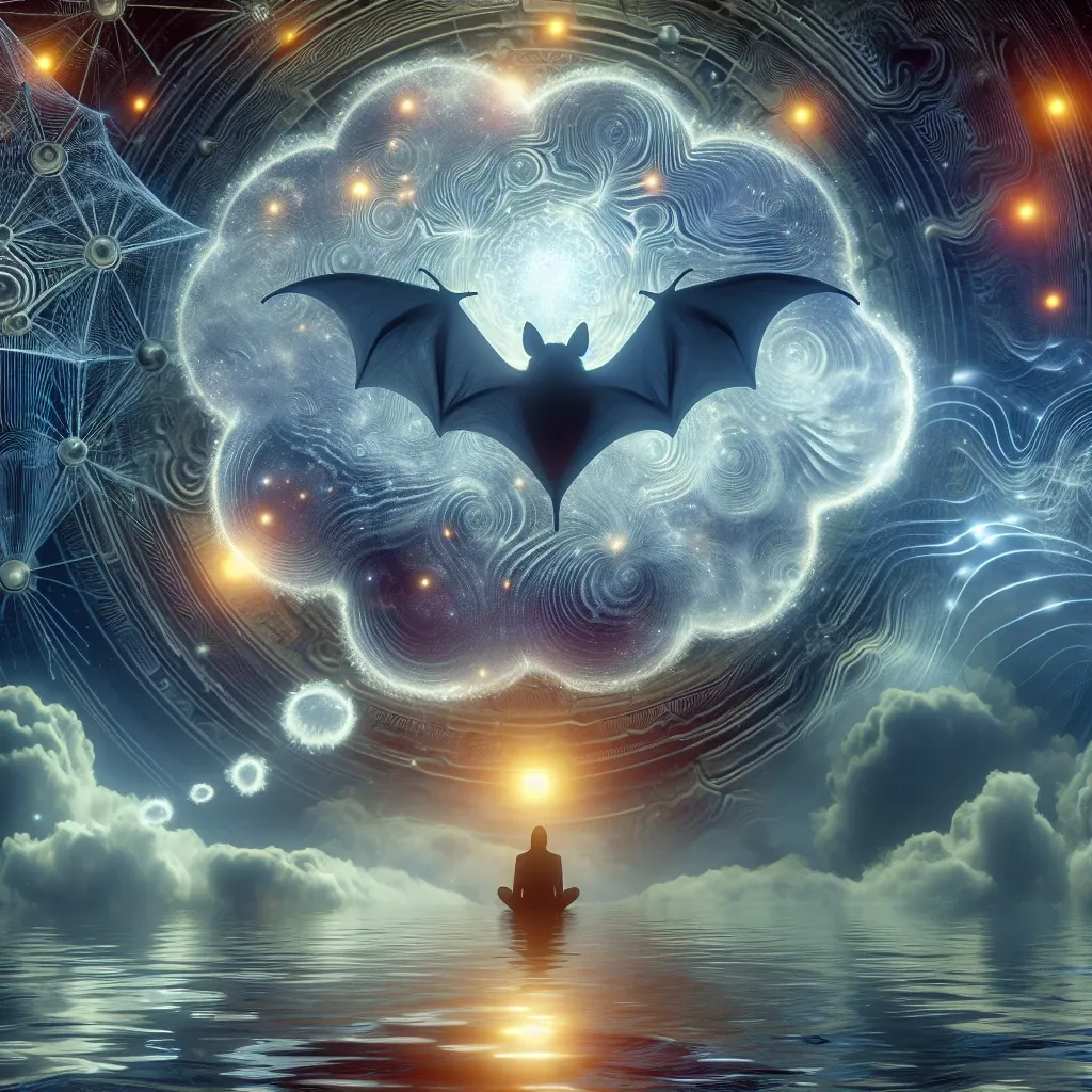 Illustration of a bat flying in the night sky, symbolizing mystery and intuition in dreams.