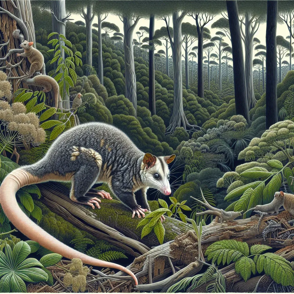 Illustration of a possum in a forest