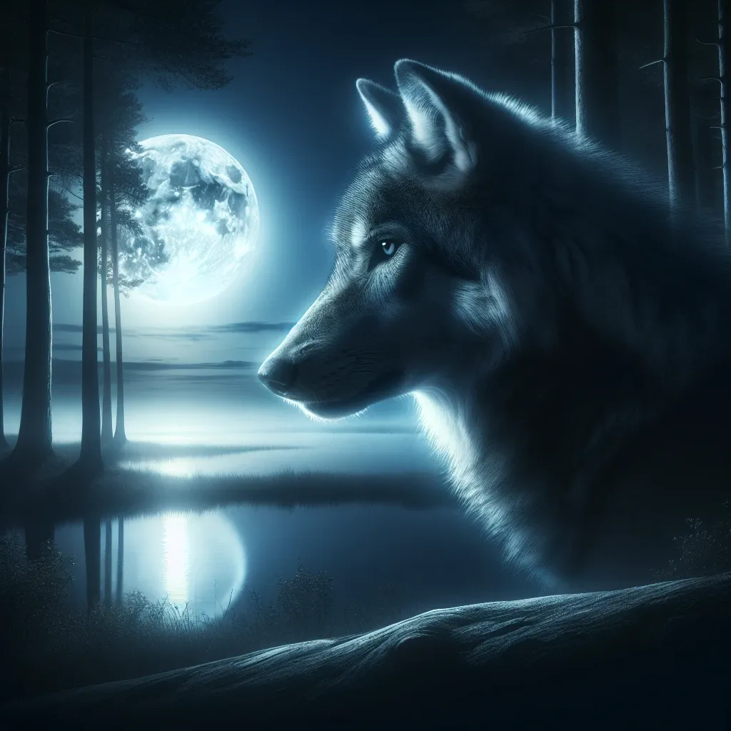 A lone wolf under the moonlight