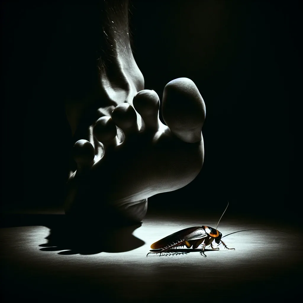 Illustration of a person killing a cockroach in a dream