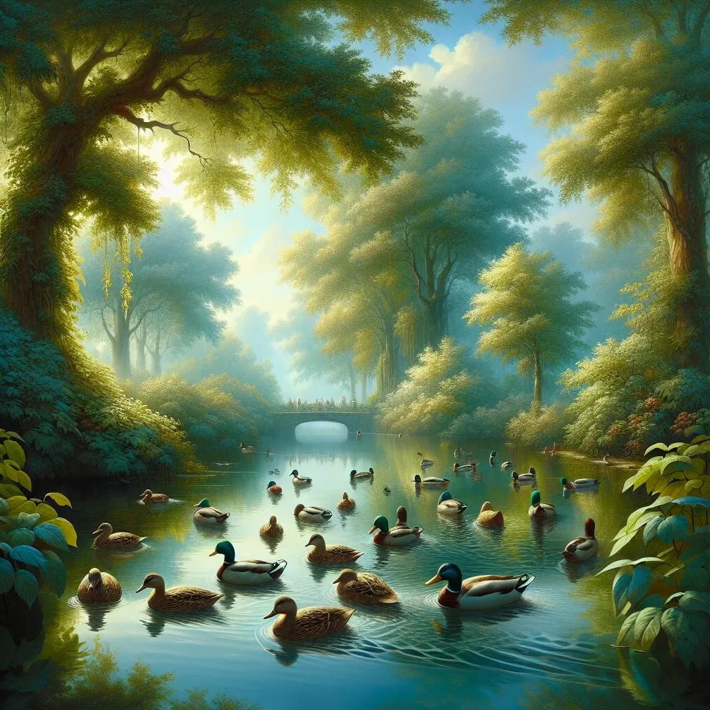 Ducks swimming in a tranquil pond