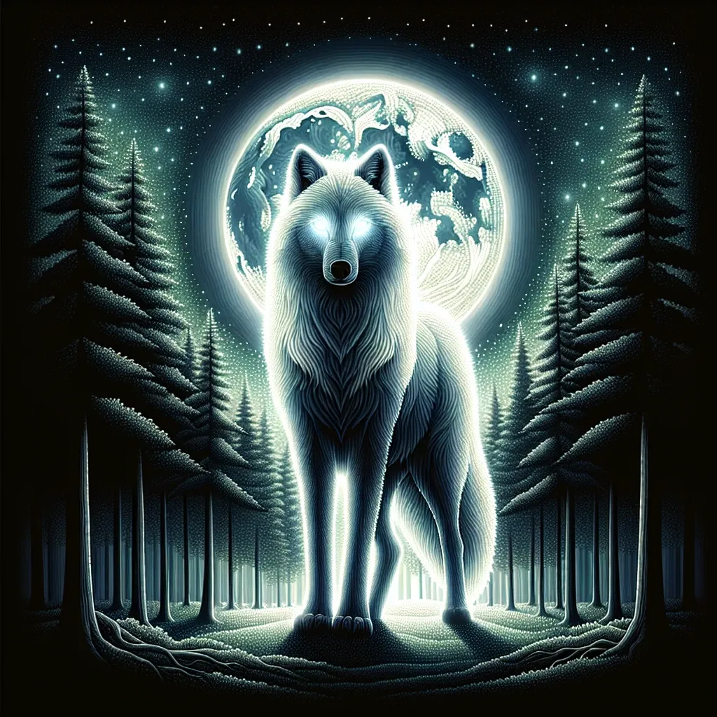 Illustration of a white wolf in a dream, symbolizing guidance and spiritual significance.