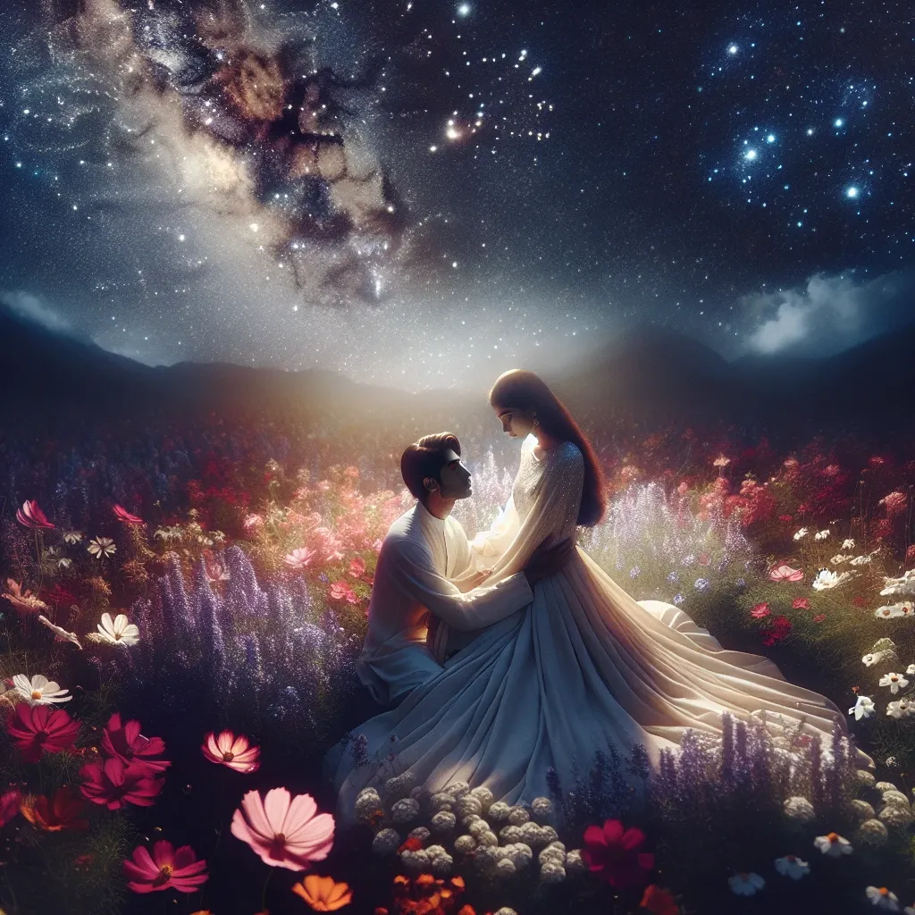 Couple embracing in a dreamy setting