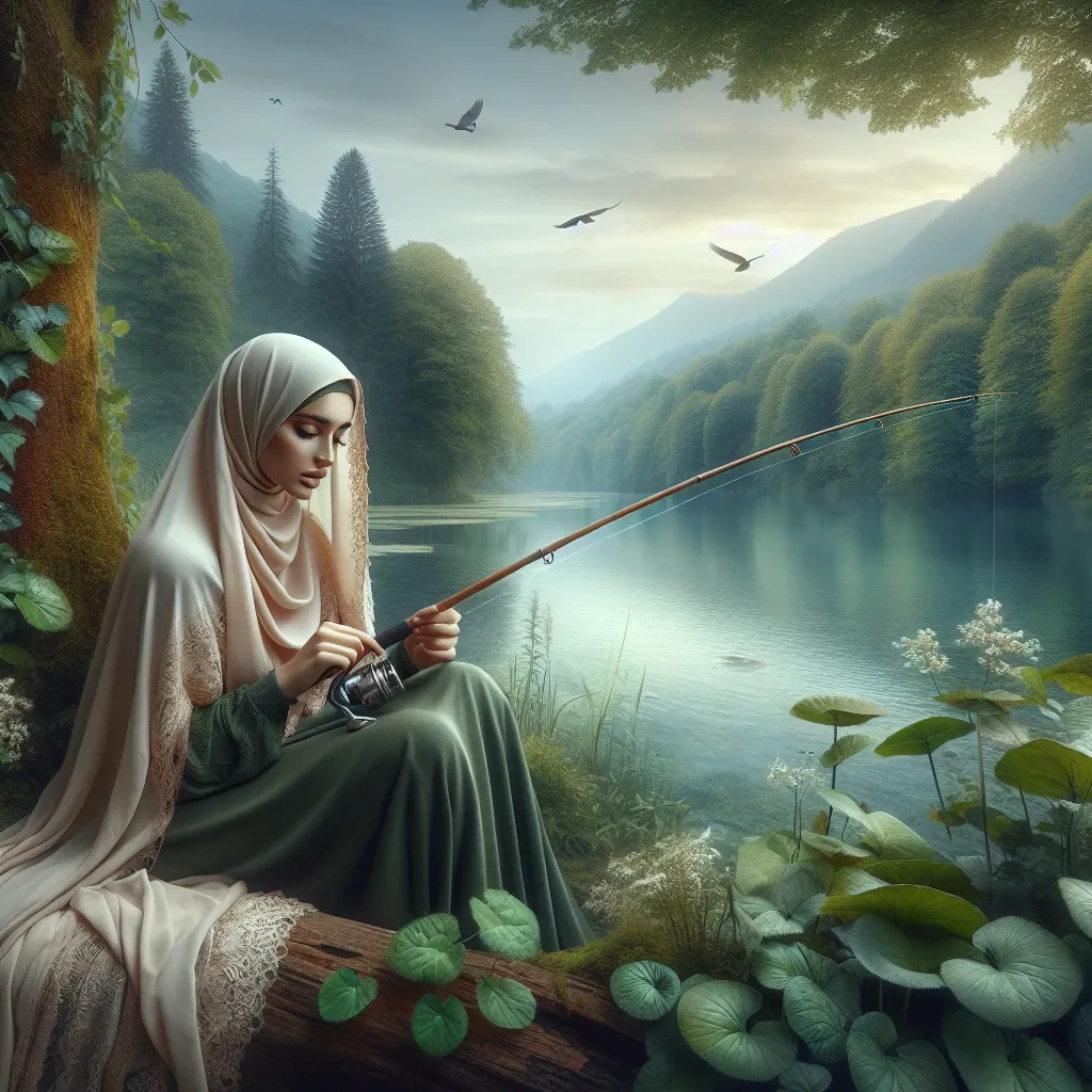 Illustration of a person fishing in a dream, symbolizing spiritual introspection and self-discovery.