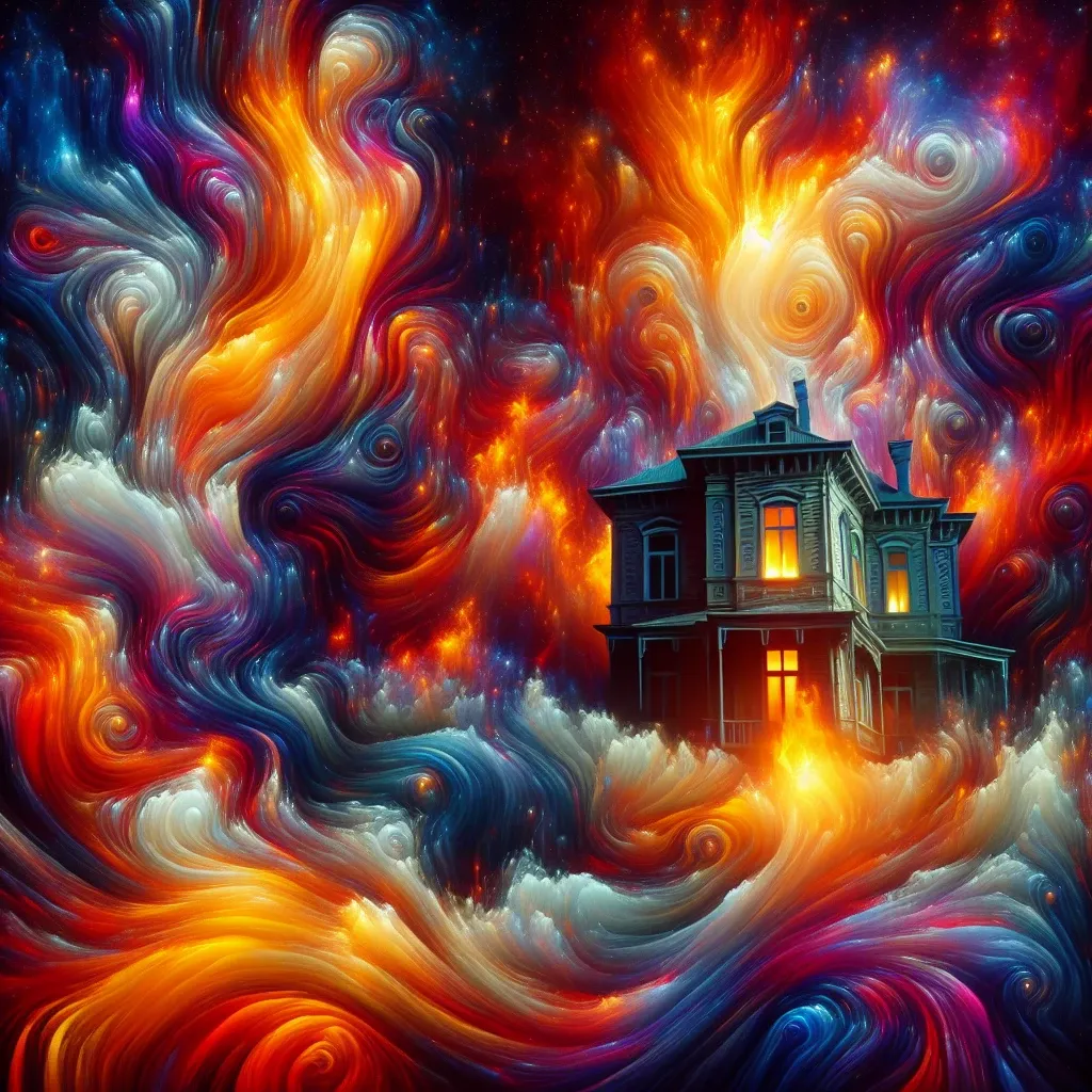 Illustration of a burning house in a dream