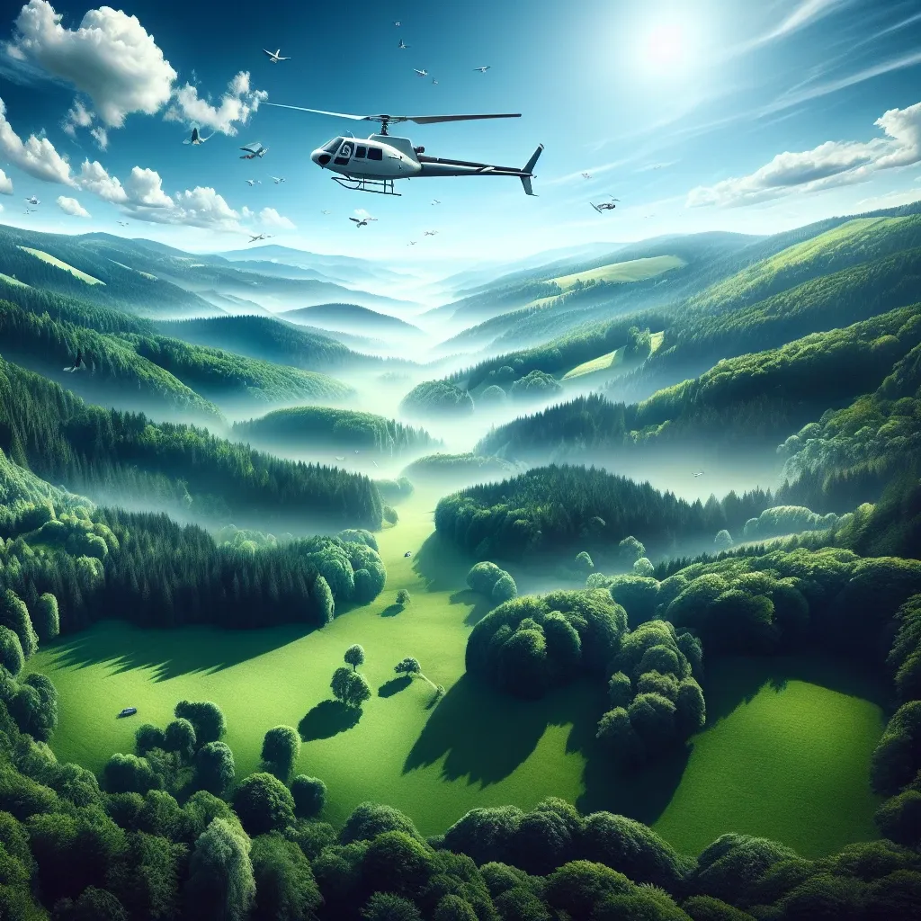 Helicopter soaring through the sky in a dream