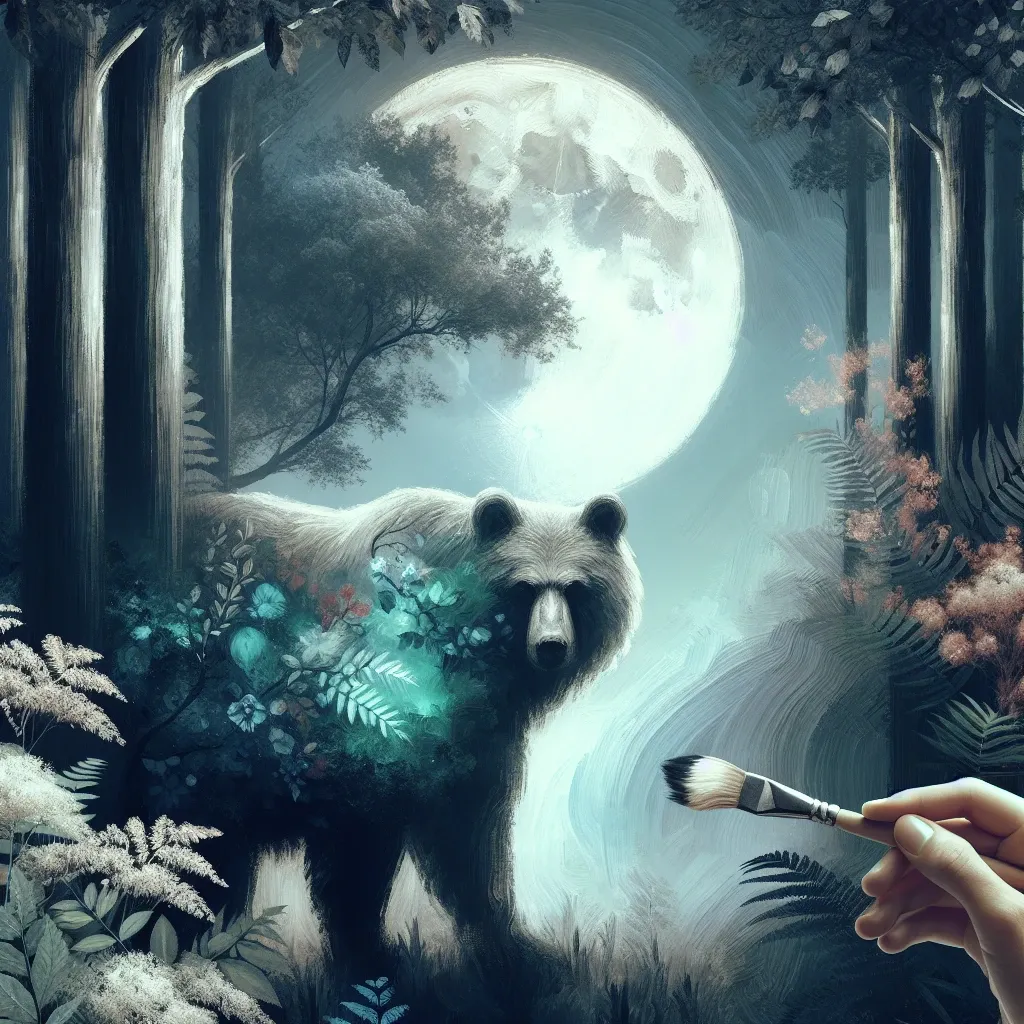 Illustration of a bear in a dream-like setting