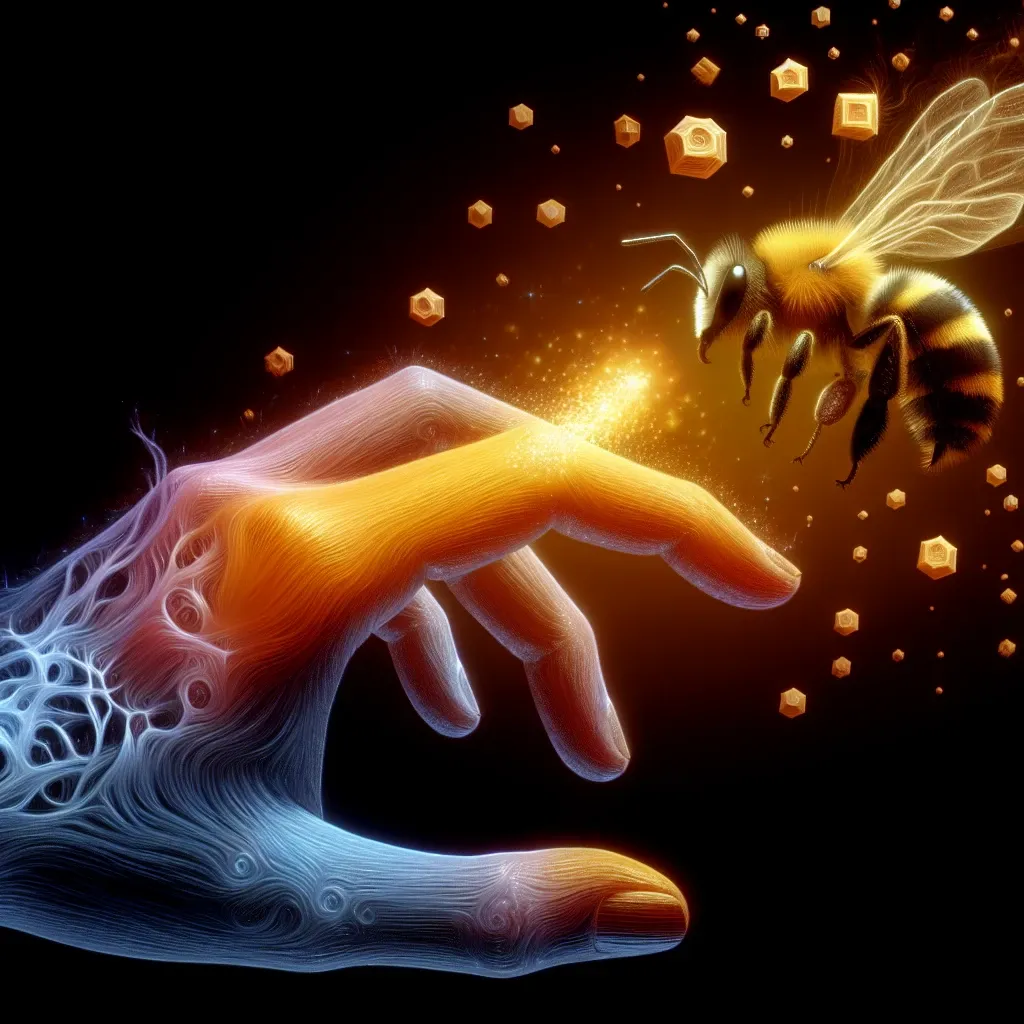 Illustration of a bee stinging a person's hand in a dream
