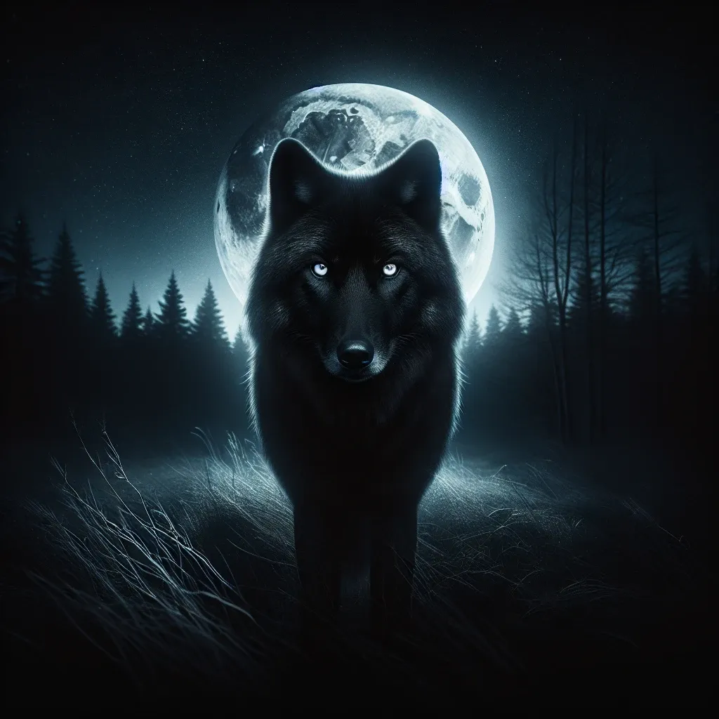 Illustration of a black wolf in a dream