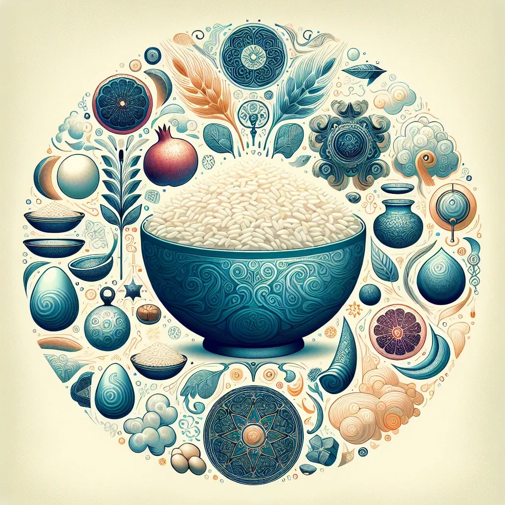 Illustration of a bowl of rice with mystical symbolism
