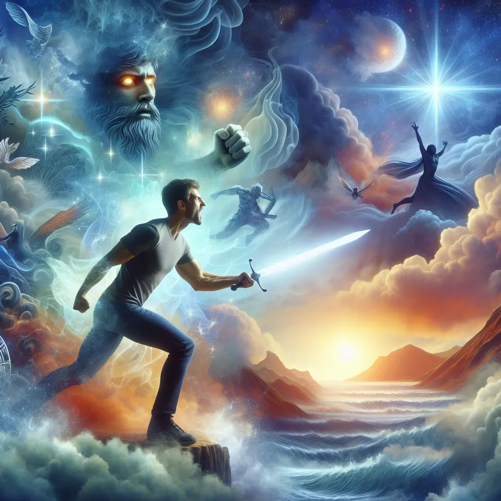 Illustration of a person engaged in a spiritual battle in a dream.