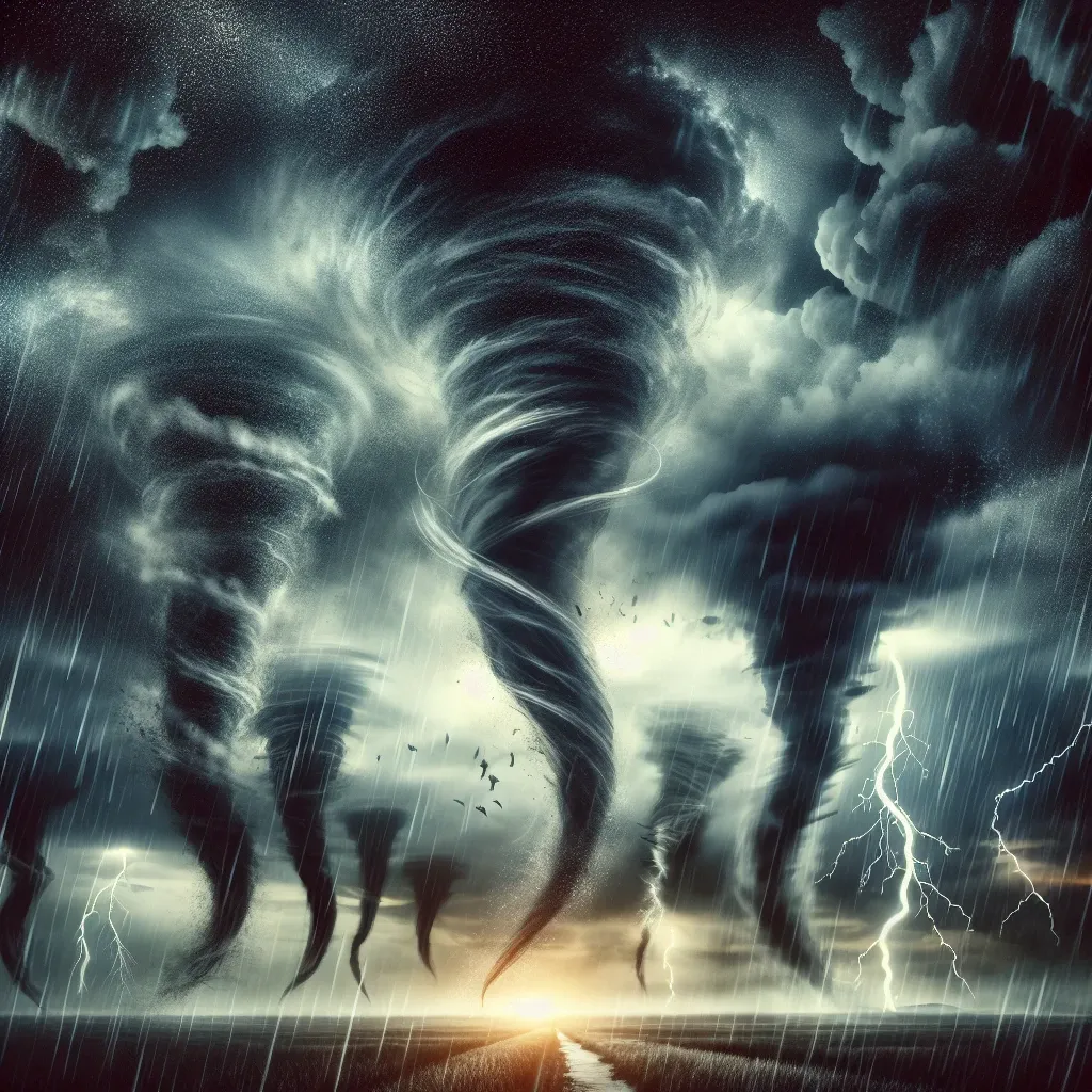 Multiple tornadoes in a dream can represent chaos and transformation in the subconscious mind.