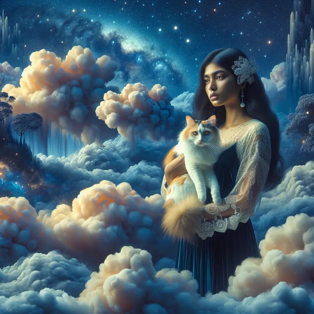 Illustration of a person holding a cat in a dream
