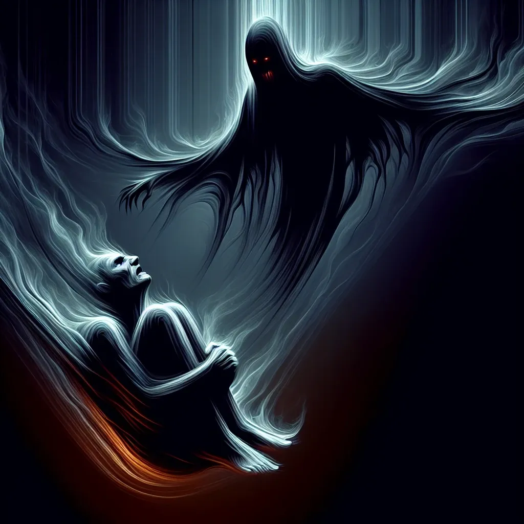 Illustration of a person trapped in darkness with a shadowy figure, representing the dream of being kidnapped.