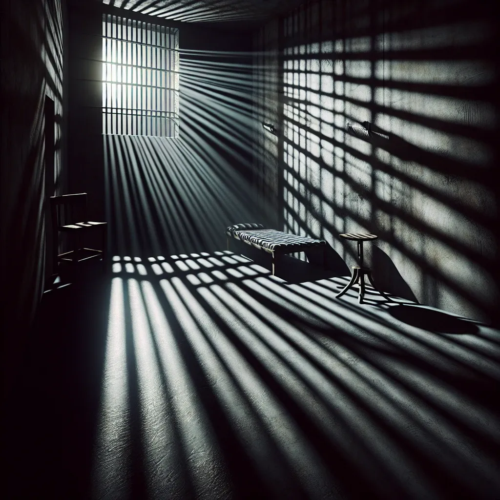 Illustration of a jail cell in a dream, representing confinement and self-examination.