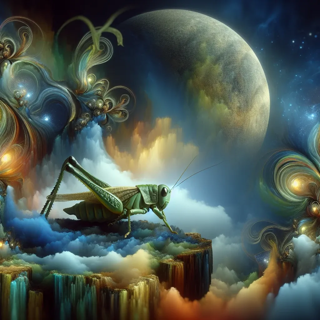 Illustration of a mystical grasshopper in a dream
