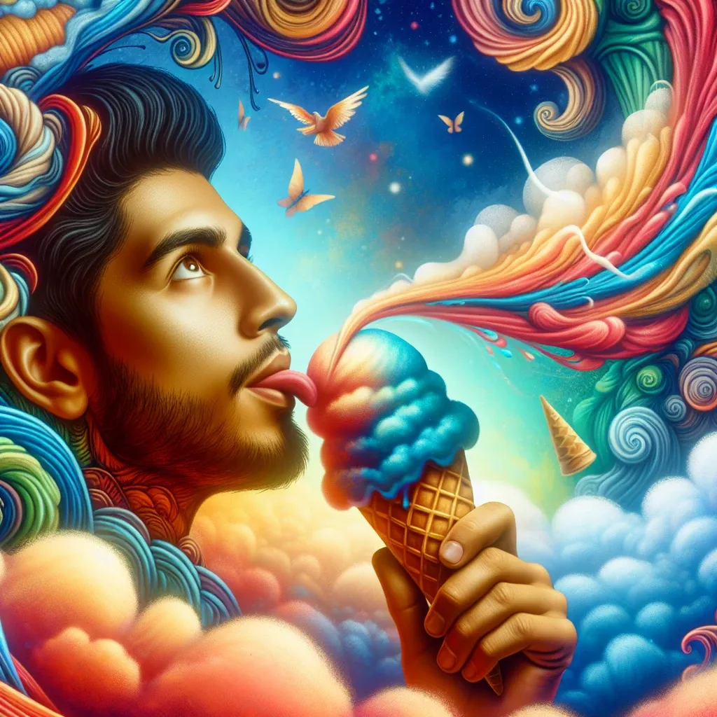 Illustration of a person enjoying ice cream in a dream